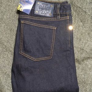 NWT Tory Burch Jeans Sz 27 Straight Slim Dark Wash